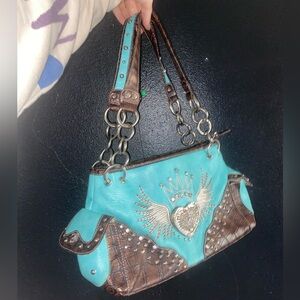 Western Embroidered Rhinestone Cross Purse Handbag Wallet Set in 2 Colors